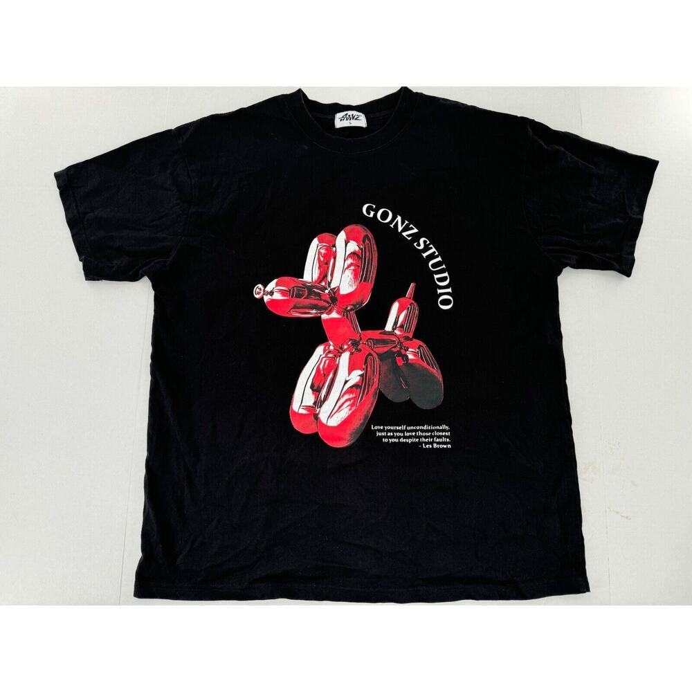 Vtg Gonz T Shirt Size Large Jeff Koones Balloon Dog Les Brown Black Grunge 90’s - Picture 1 of 9